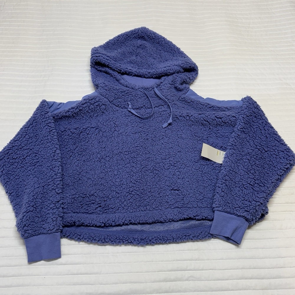 NWT Z by Zella Women's Crop Sherpa Hooded Sweatshirt Purple Large